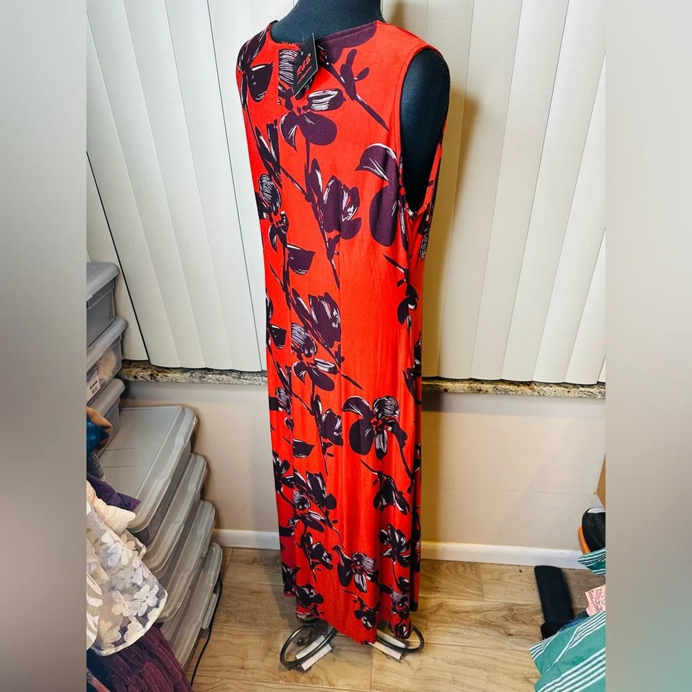 R & B Collection Red Black Floral Sleeveless Maxi Dress Size XL NEW